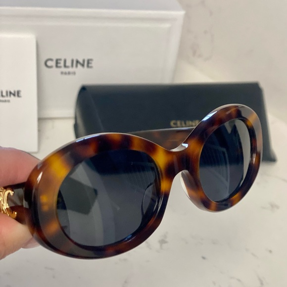 Celine Triomphe 52mm Oval Sunglasses in Havana Smoke (Brown Tortoise) - Picture 5 of 6